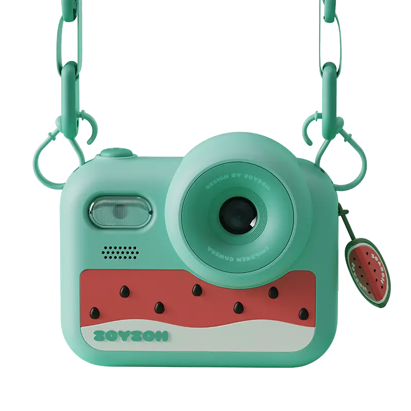 Miętowy aparat cyfrowy dla dzieci z motywem arbuza i silikonową obudową marki Zoy Zoii