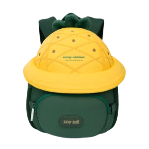 Żółto-zielony plecak dla dziecka w kształcie ananasa marki Zoy Zoii, widok z przodu