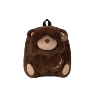 Brązowy pluszowy plecak przedszkolny w kształcie misia marki Zoy Zoii z haftem Brown Bear.