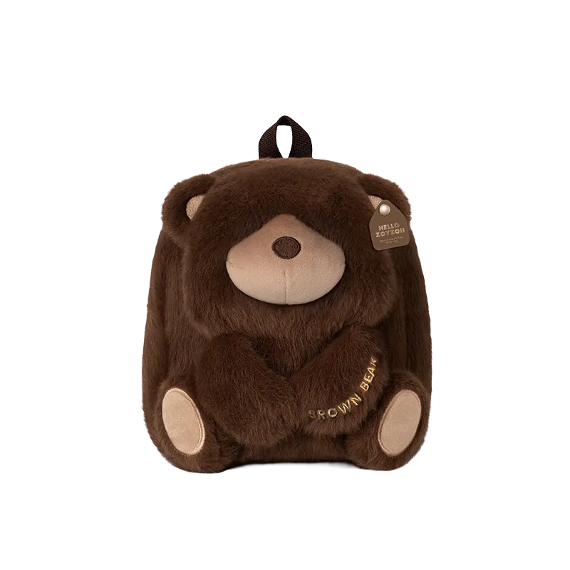 Brązowy pluszowy plecak przedszkolny w kształcie misia marki Zoy Zoii z haftem Brown Bear.