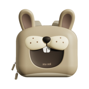 Sztywny plecak przedszkolny premium w kształcie beżowego królika z odstającymi uszami, uśmiechem i zabawnymi ząbkami.